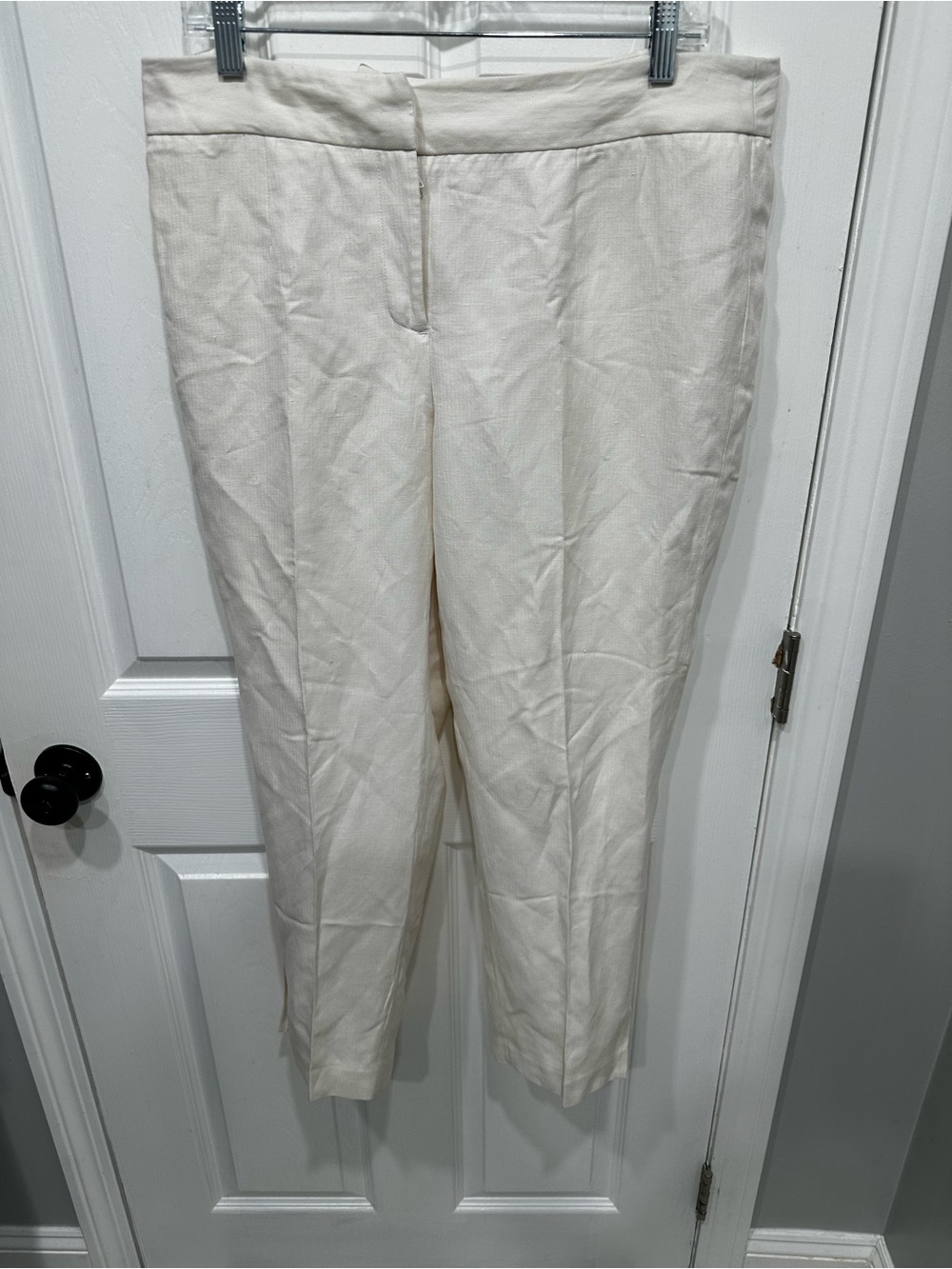 Victor Alfaro Silk Linen blend Cream Cropped Straight-Leg Pants - Picture 1 of 5